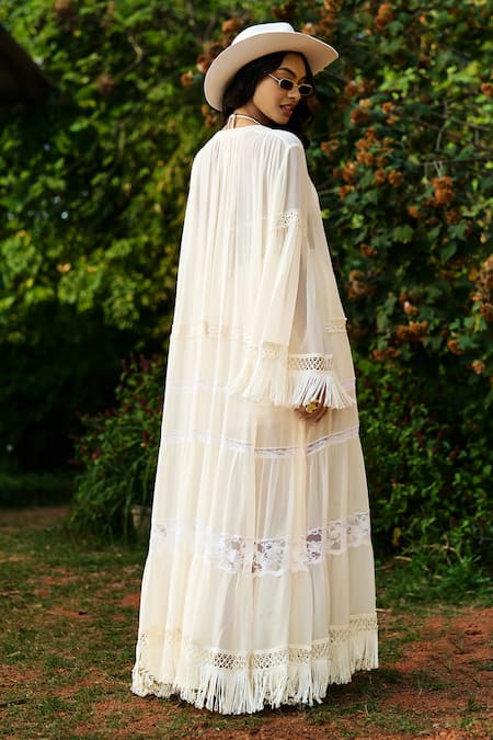 Verb By Pallavi Singhee Ivory Chiffon Cape & Shorts Set 