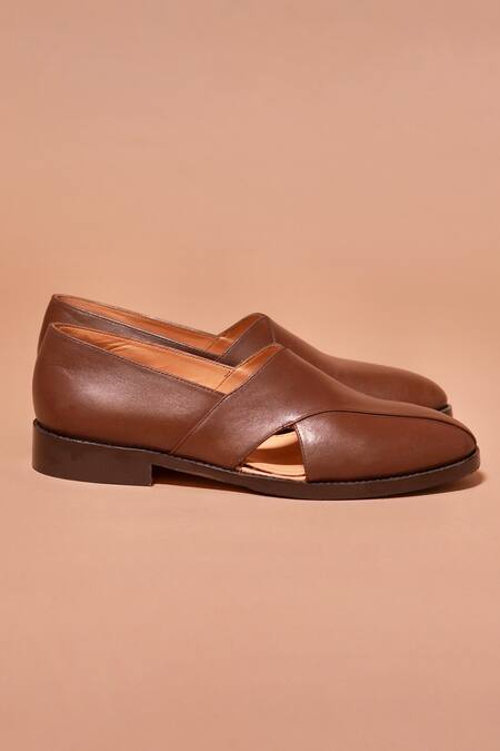 Dmodot Brown Designer Leather Slip-on Shoes Online at Aza Fashions Dmodot_Brown Designer Leather Slip-on Shoes _Online_at_Aza_Fashions