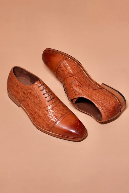 Shop_Dmodot_Brown Designer Leather Brogue Shoes _at_Aza_Fashions
