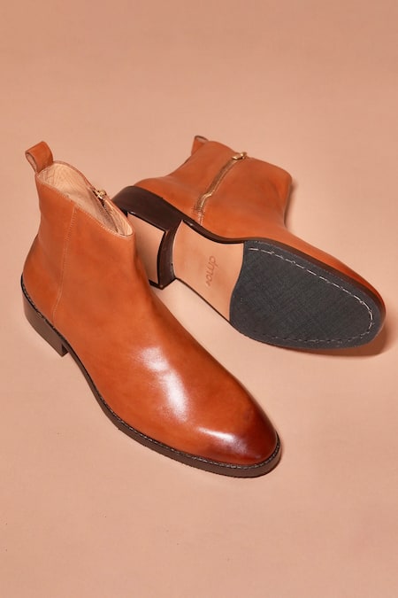 Shop Dmodot Brown Leather Designer Boots at Aza Fashions Shop_Dmodot_Brown Leather Designer Boots _at_Aza_Fashions