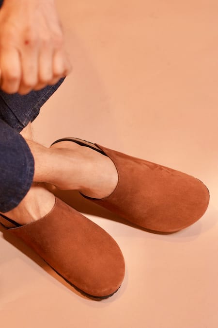 Buy_Dmodot_Brown Suede Designer Slip-on Shoes _Online_at_Aza_Fashions