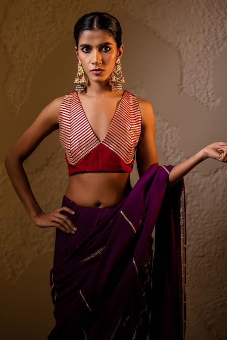 Tuli_Purple Organza Sur Classic Saree _Online_at_Aza_Fashions
