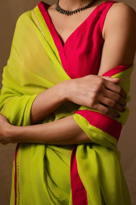 Buy_Tuli_Green Organza Rangeeli Saree _Online_at_Aza_Fashions
