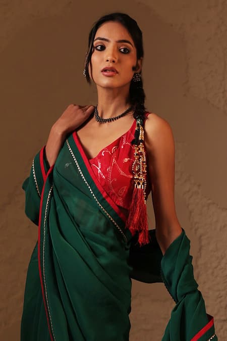 Tuli Gulaal Dark Green Saree 