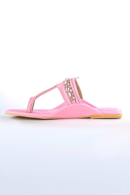 Preet Kaur_Pink Embellished Kolhapuri Flats _Online_at_Aza_Fashions