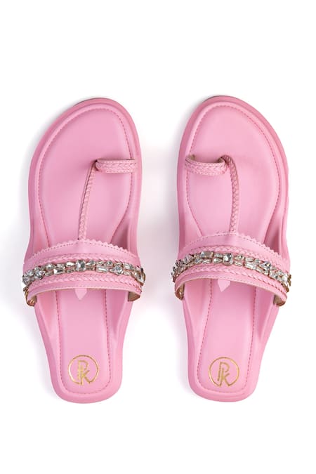 Buy_Preet Kaur_Pink Embellished Kolhapuri Flats _Online_at_Aza_Fashions
