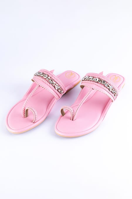 Preet Kaur Pink Embellished Kolhapuri Flats 
