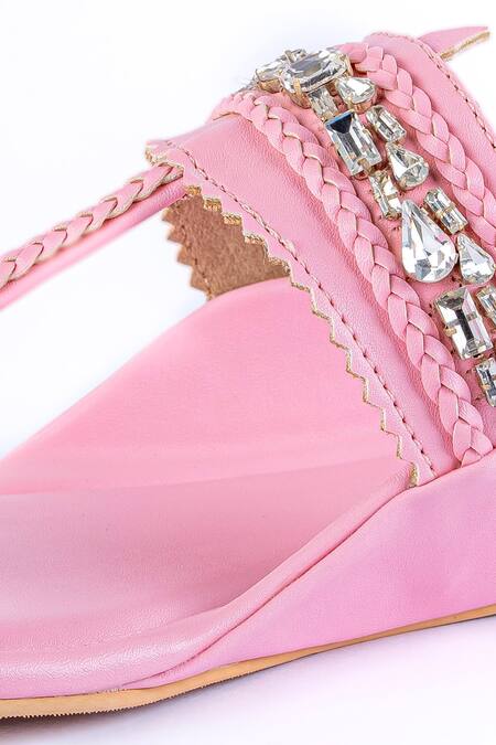 Shop_Preet Kaur_Pink Embellished Kolhapuri Flats _Online_at_Aza_Fashions