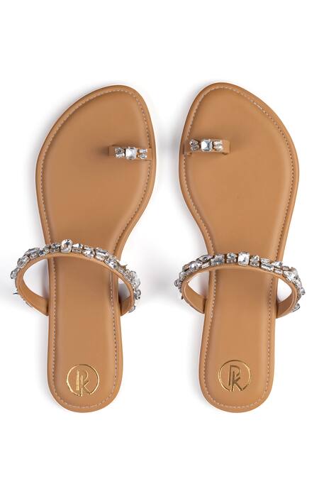 Buy_Preet Kaur_Tan Embellished Thumb Flats _Online_at_Aza_Fashions