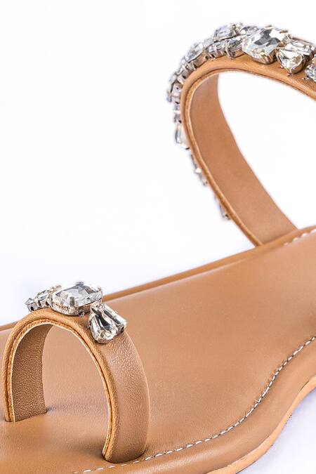 Shop_Preet Kaur_Tan Embellished Thumb Flats _Online_at_Aza_Fashions