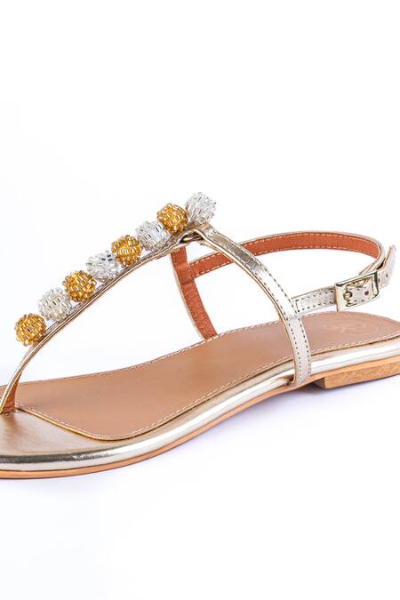 Buy Preet Kaur Gold Burano T Strap Flats Online at Aza Fashions Buy_Preet Kaur_Gold Burano T Strap Flats _Online_at_Aza_Fashions