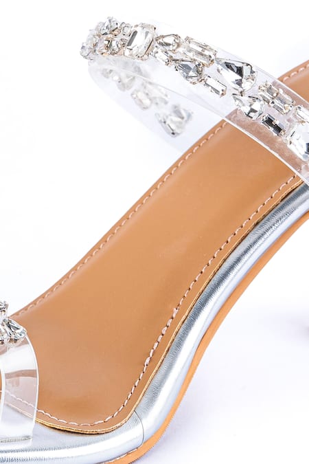 Buy_Preet Kaur_Silver Crystals Embellished Thumb Heels _Online_at_Aza_Fashions