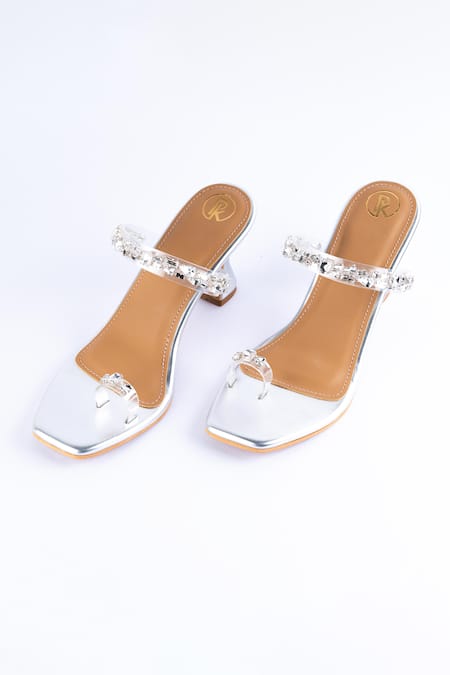 Preet Kaur Silver Embellished Thumb Heels 