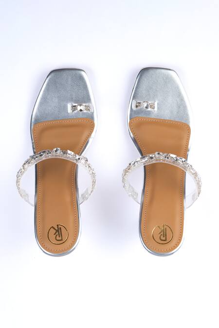 Shop_Preet Kaur_Silver Crystals Embellished Thumb Heels _Online_at_Aza_Fashions