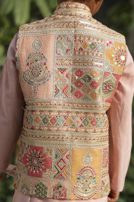 Taber Tikri Pink Cotton Silk Kurta Set With Jacket 