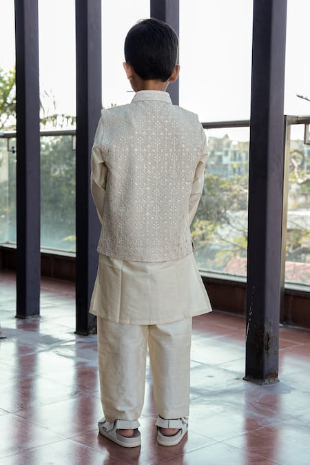 Taber Tikri Beige Kids Kurta Set  