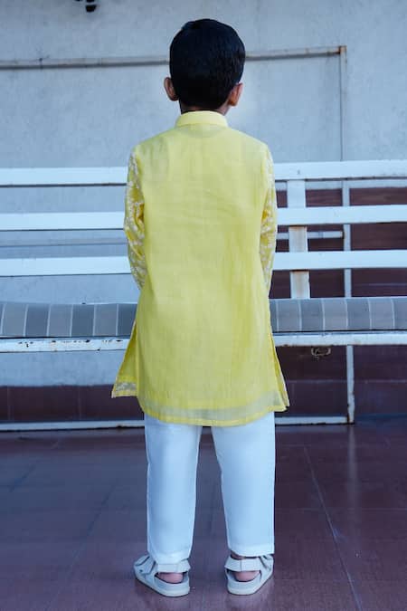 Taber Tikri Floral Print Yellow Kurta Set 