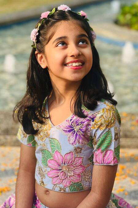 Taber Tikri Multi Color Chiffon, Cotton Embroidery Floral Print Designer Lehenga Set Online at Aza Fashions Taber Tikri_Multi Color Chiffon, Cotton Embroidery Floral Print Designer Lehenga Set _Online_at_Aza_Fashions