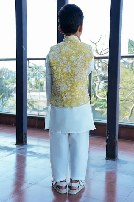 Taber Tikri Yellow Embroidered Nehru Jacket Set  