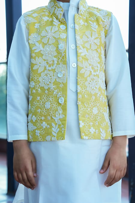 Buy Taber Tikri Yellow Cotton, Silk Embroidery Nehru Jacket Set Buy_Taber Tikri_Yellow Cotton, Silk Embroidery Nehru Jacket Set