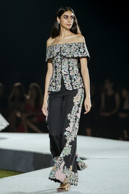 Mishru Embroidered Off-Shoulder Pant Set 