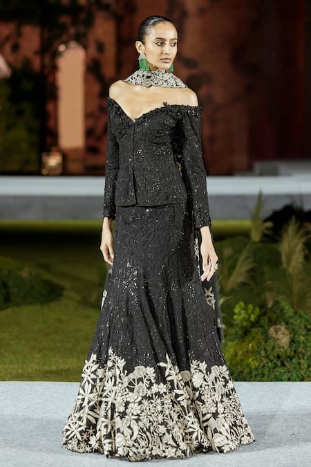 Mishru Black Tulle Irina Lehenga Set 