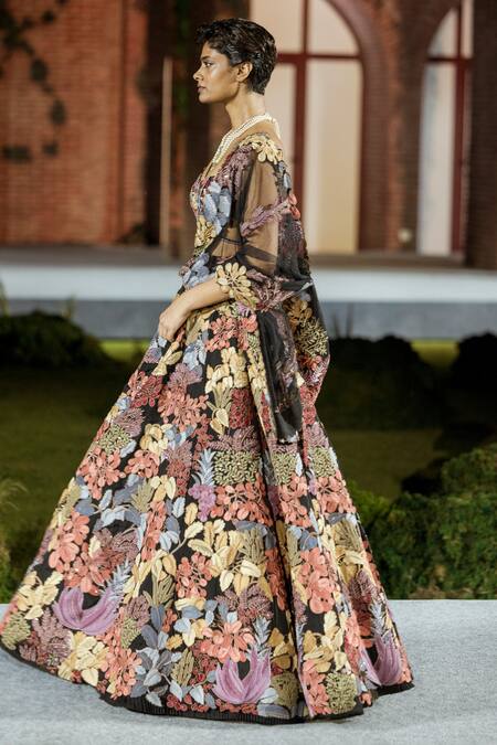 Mishru Multi Color Organza Embroidery Square Neck Marxii Floral Lehenga Set Online at Aza Fashions Mishru_Multi Color Organza Embroidery Square Neck Marxii Floral Lehenga Set _Online_at_Aza_Fashions