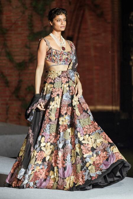 Buy Mishru Multi Color Organza Embroidery Square Neck Marxii Floral Lehenga Set Online at Aza Fashions Buy_Mishru_Multi Color Organza Embroidery Square Neck Marxii Floral Lehenga Set _Online_at_Aza_Fashions