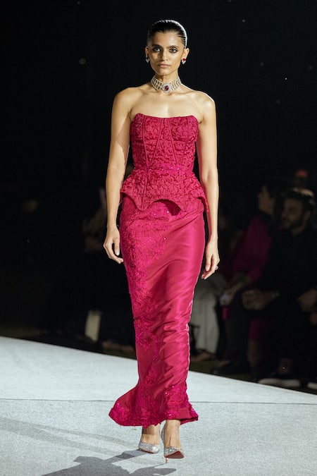 Mishru Carrie Fuchsia Lace Corset & Skirt Set 