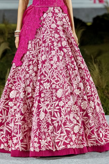 Buy Mishru Fuchsia Organza Embroidery Asymmetric Selita Lehenga Set Online at Aza Fashions Buy_Mishru_Fuchsia Organza Embroidery Asymmetric Selita Lehenga Set _Online_at_Aza_Fashions