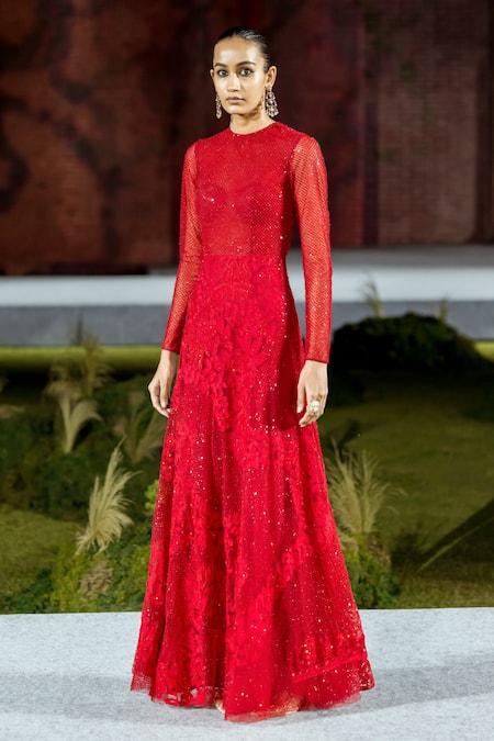 Mishru Red Tulle Anna Gown 