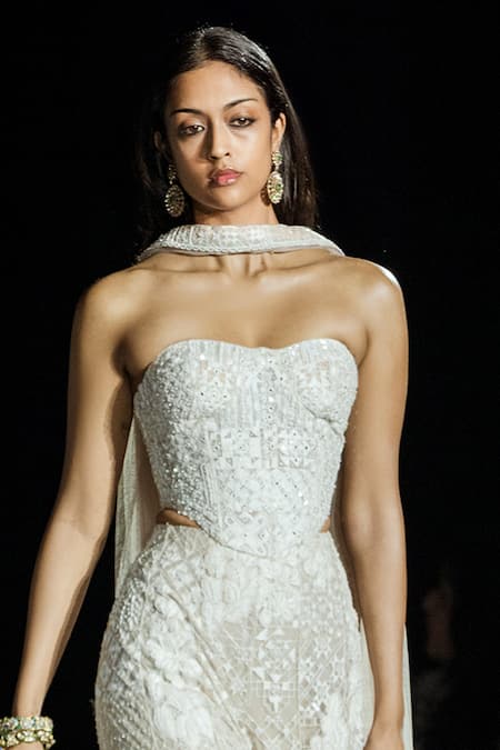 Shop Mishru Cream Tulle Embroidery, Sequins Square Neck Pia Champagne Sharara Set at Aza Fashions Shop_Mishru_Cream Tulle Embroidery, Sequins Square Neck Pia Champagne Sharara Set _at_Aza_Fashions