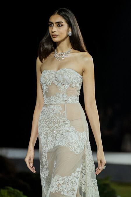 Mishru_Cream Tulle Lace Open Neck Serena Embroidered Gown _Online_at_Aza_Fashions