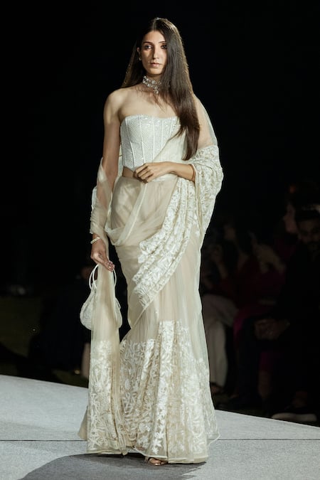 Mishru Champagne Tulle Jessi Saree Set 