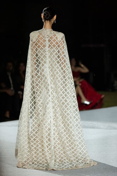 Mishru Champagne Tulle Cheryl Gown & Cape Set 