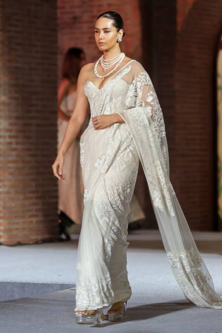 Shop_Mishru_Ivory Tulle Embroidery Sweetheart Neck Meryl Saree Set _Online_at_Aza_Fashions