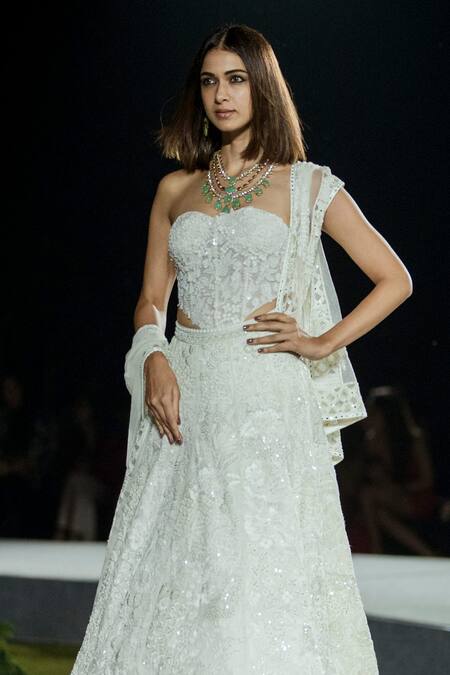 Mishru Ivory Organza Sequins, Embroidery Sweetheart Neck Keira Lehenga Set Online at Aza Fashions Mishru_Ivory Organza Sequins, Embroidery Sweetheart Neck Keira Lehenga Set _Online_at_Aza_Fashions