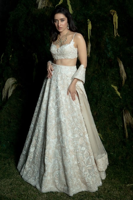 Buy Mishru Ivory Organza Embroidery Scoop Neck Emma Lehenga Set Online at Aza Fashions Buy_Mishru_Ivory Organza Embroidery Scoop Neck Emma Lehenga Set _Online_at_Aza_Fashions