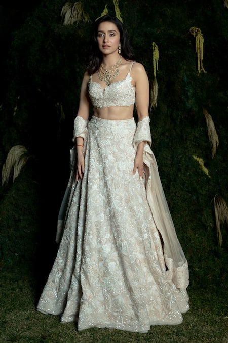 Shop Mishru Ivory Organza Embroidery Scoop Neck Emma Lehenga Set at Aza Fashions Shop_Mishru_Ivory Organza Embroidery Scoop Neck Emma Lehenga Set _at_Aza_Fashions