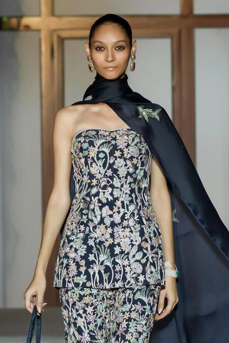 Buy Mishru Navy Organza Embroidery Off-shoulder Caradonna Kurta Set Online at Aza Fashions Buy_Mishru_Navy Organza Embroidery Off-shoulder Caradonna Kurta Set _Online_at_Aza_Fashions