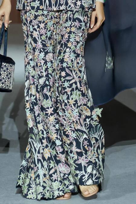 Mishru Navy Organza Embroidery Off-shoulder Caradonna Kurta Set at Aza Fashions Mishru_Navy Organza Embroidery Off-shoulder Caradonna Kurta Set _at_Aza_Fashions