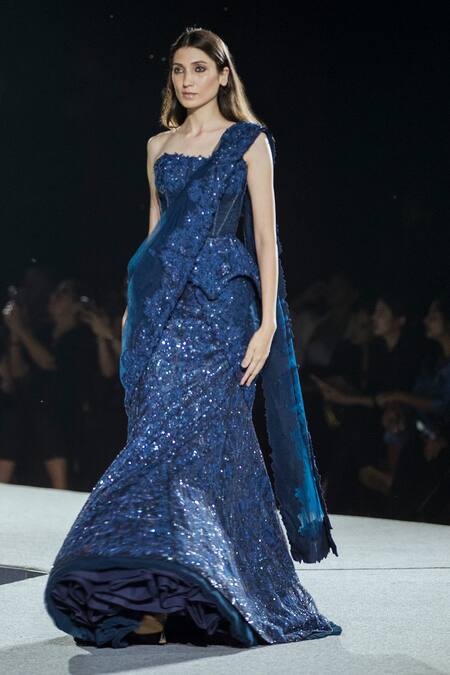 Buy Mishru Navy Tulle Sequins Off-shoulder Blue Kate Lehenga Set Online at Aza Fashions Buy_Mishru_Navy Tulle Sequins Off-shoulder Blue Kate Lehenga Set _Online_at_Aza_Fashions