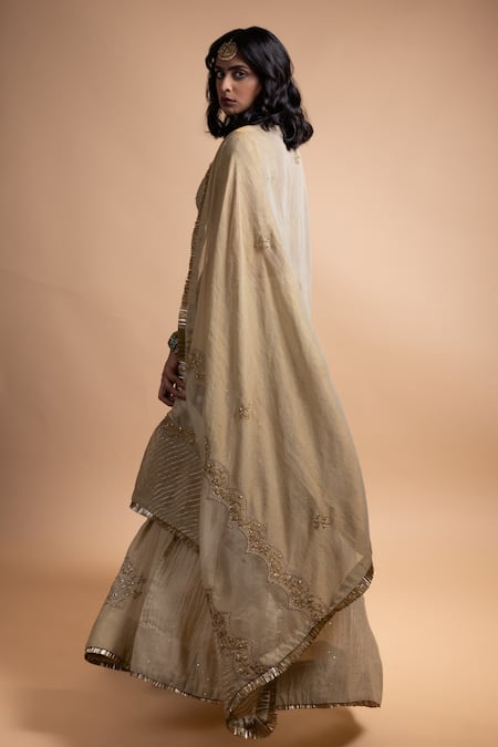 Rhua_Green , Silk, Tissue Mirrors, Mukaish Classic Lehenga Set _Online_at_Aza_Fashions