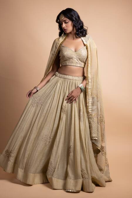 Buy_Rhua_Green , Silk, Tissue Mirrors, Mukaish Classic Lehenga Set _Online_at_Aza_Fashions