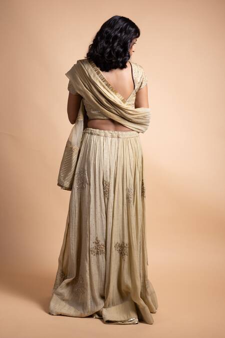 Shop_Rhua_Green , Silk, Tissue Mirrors, Mukaish Classic Lehenga Set _at_Aza_Fashions