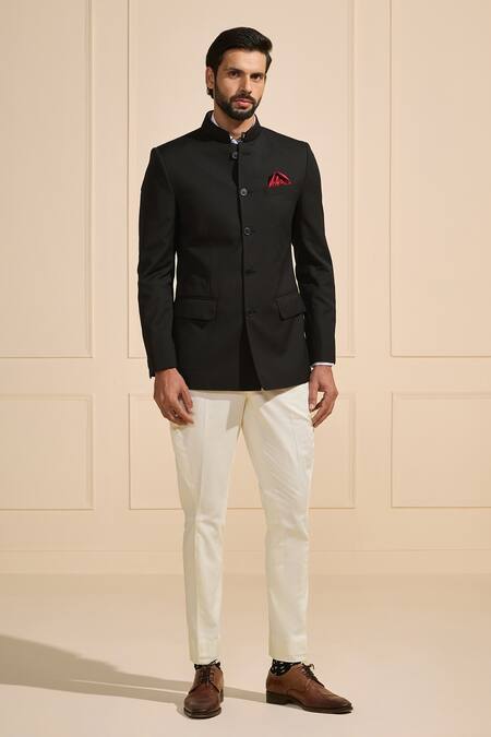 Shop_Raghavendra Rathore Jodhpur_Black Velvet Tailored Bandhgala _Online_at_Aza_Fashions
