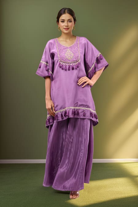 Samyukta Singhania Purple Digital Handwork Kaftan Set 