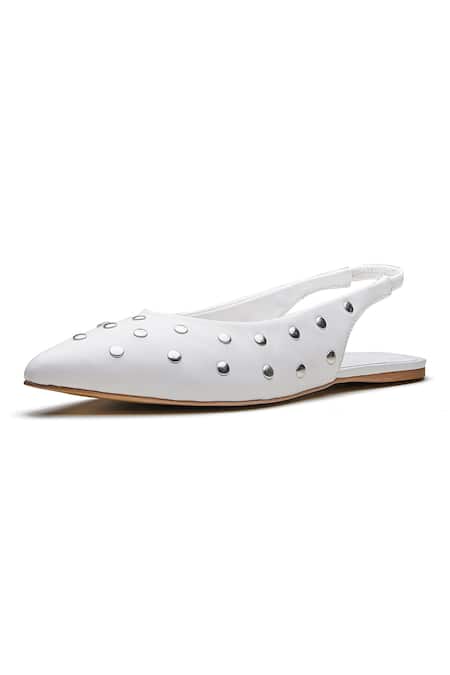 Dang Shoes White Studded Nappa Leather Flats