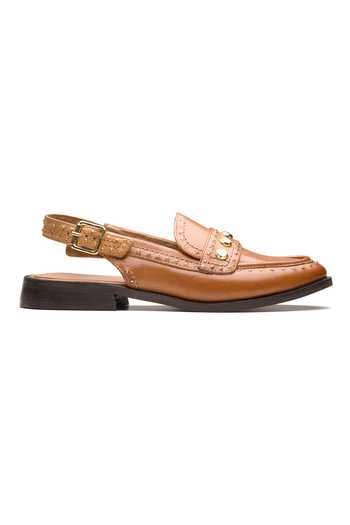 Dang Shoes_Tan Studded Slingback Flats _Online_at_Aza_Fashions