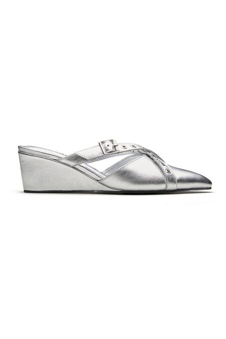 Dang Shoes_Silver Foil Leather Wedges _Online_at_Aza_Fashions